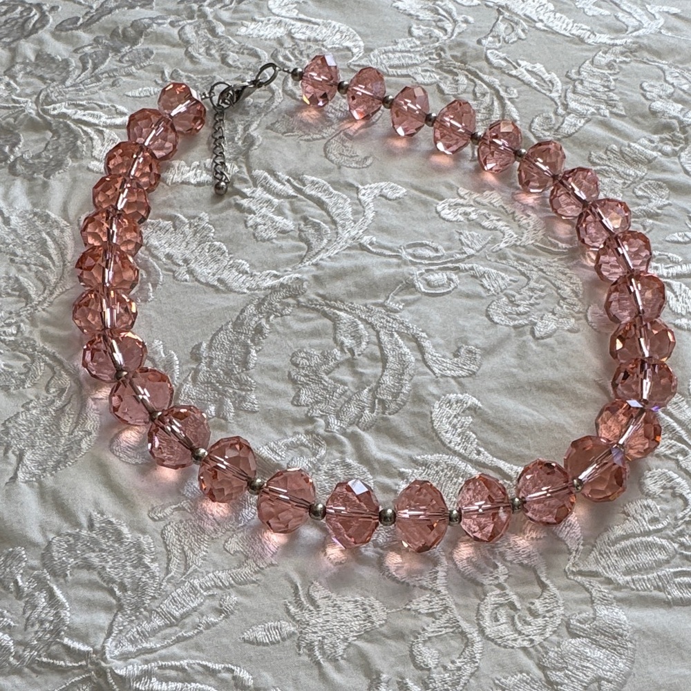 Pink Crystal and Silver Studs Necklace